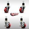 Service Caster 3'' SS Red Poly Wheel Swivel 1-7/8'' Expanding Stem Caster Set 2 Brakes, 4PK SCC-SSEX20S314-PPUB-RED-2-TLB-2-178